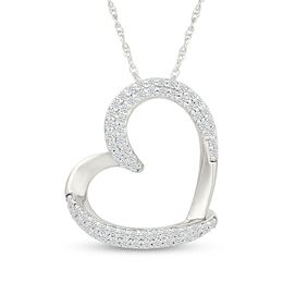 Diamond Double Row Tilted Heart Necklace 1/4 ct tw 10K White Gold 18"