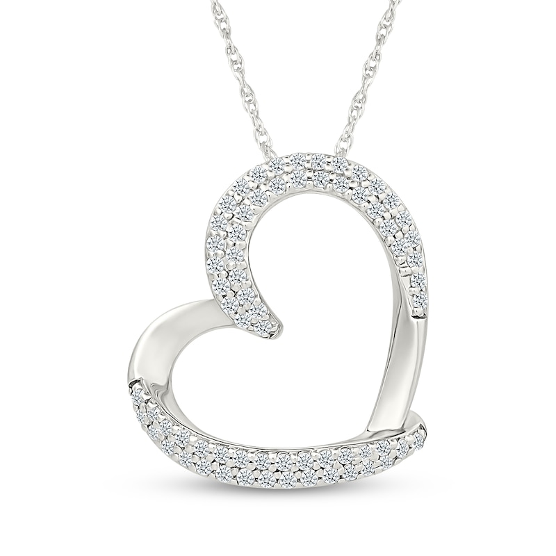 Main Image 1 of Diamond Double Row Tilted Heart Necklace 1/4 ct tw 10K White Gold 18"