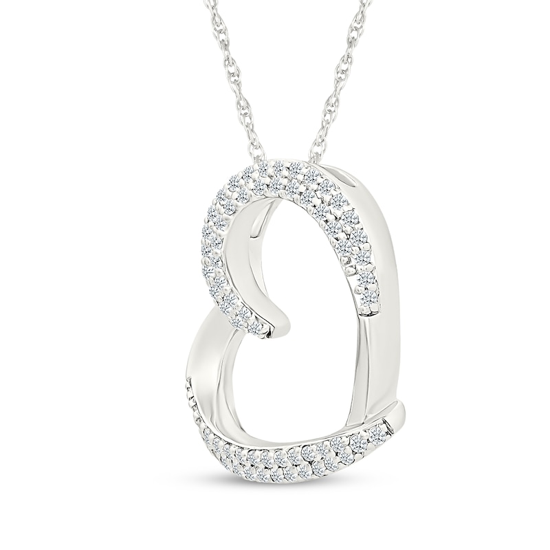 Main Image 2 of Diamond Double Row Tilted Heart Necklace 1/4 ct tw 10K White Gold 18"