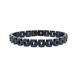 Men's Railroad Link Chain Bracelet Black & Blue Ion-Plated Stainless Steel 8.5"