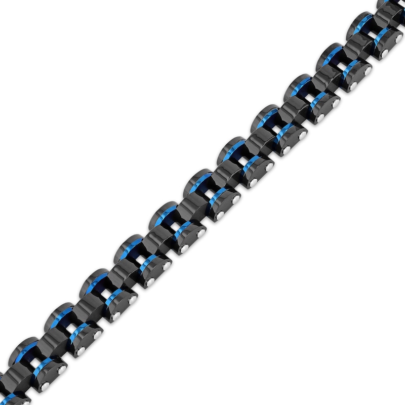 Main Image 2 of Men's Railroad Link Chain Bracelet Black & Blue Ion-Plated Stainless Steel 8.5"