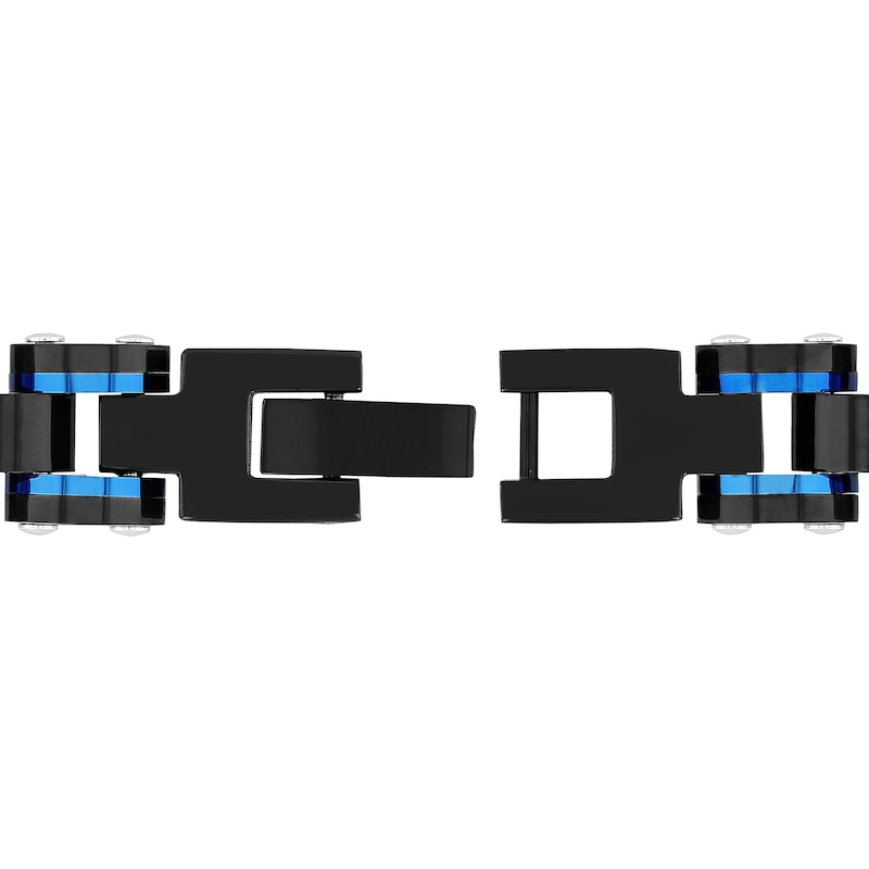 Main Image 3 of Men's Railroad Link Chain Bracelet Black & Blue Ion-Plated Stainless Steel 8.5"