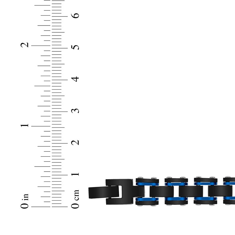 Main Image 4 of Men's Railroad Link Chain Bracelet Black & Blue Ion-Plated Stainless Steel 8.5"