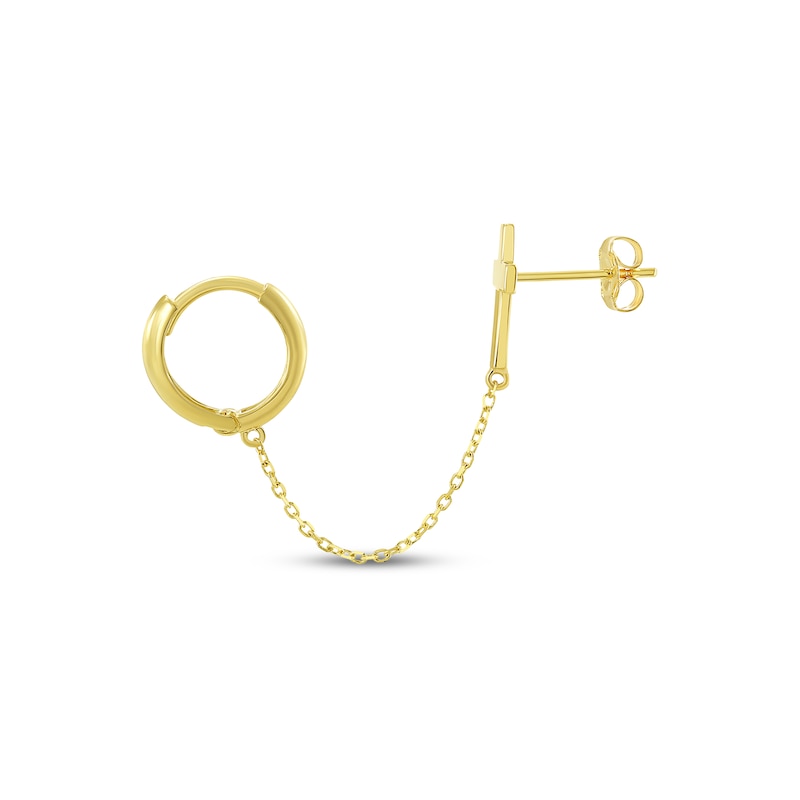 Main Image 2 of Cross & Hoop Chain-Link Single Earring 14K Yellow Gold