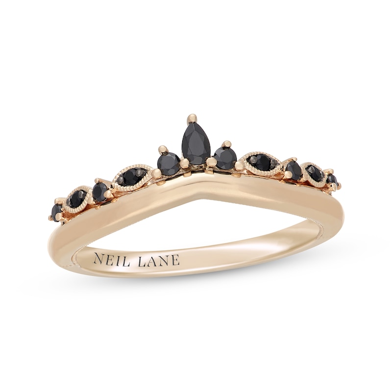 Main Image 1 of Neil Lane Pear-Shaped & Round-Cut Black Diamond Contour Anniversary Ring 1/5 ct tw 14K Yellow Gold