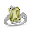 Thumbnail Image 1 of Octagon-Cut Yellow Quartz & White Lab-Created Sapphire Swirl Ring Sterling Silver
