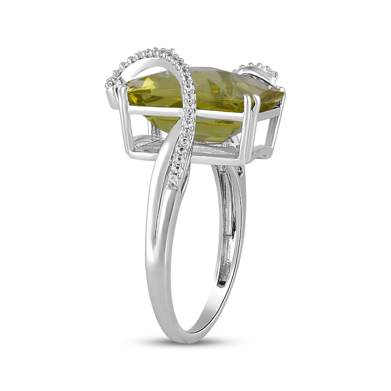 Main Image 2 of Octagon-Cut Yellow Quartz & White Lab-Created Sapphire Swirl Ring Sterling Silver