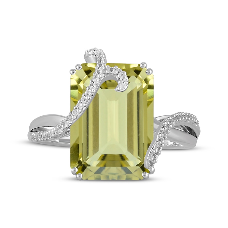 Main Image 3 of Octagon-Cut Yellow Quartz & White Lab-Created Sapphire Swirl Ring Sterling Silver