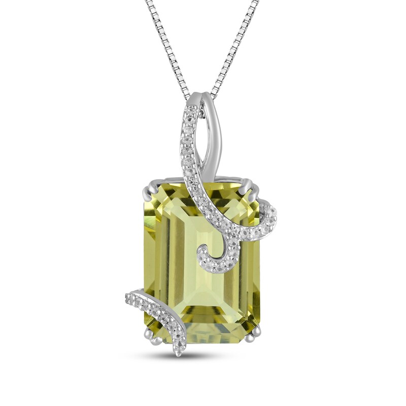 Main Image 1 of Octagon-Cut Yellow Quartz & White Lab-Created Sapphire Swirl Necklace Sterling Silver
