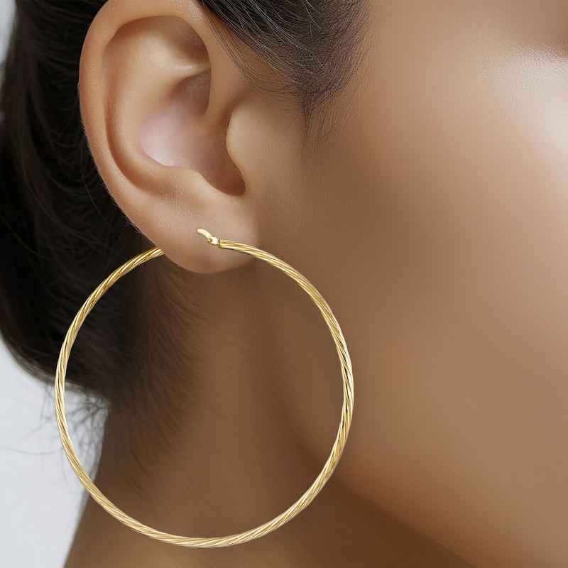 Main Image 3 of Twist Hoop Earrings 24K Yellow Gold Vermeil Sterling Silver 60mm