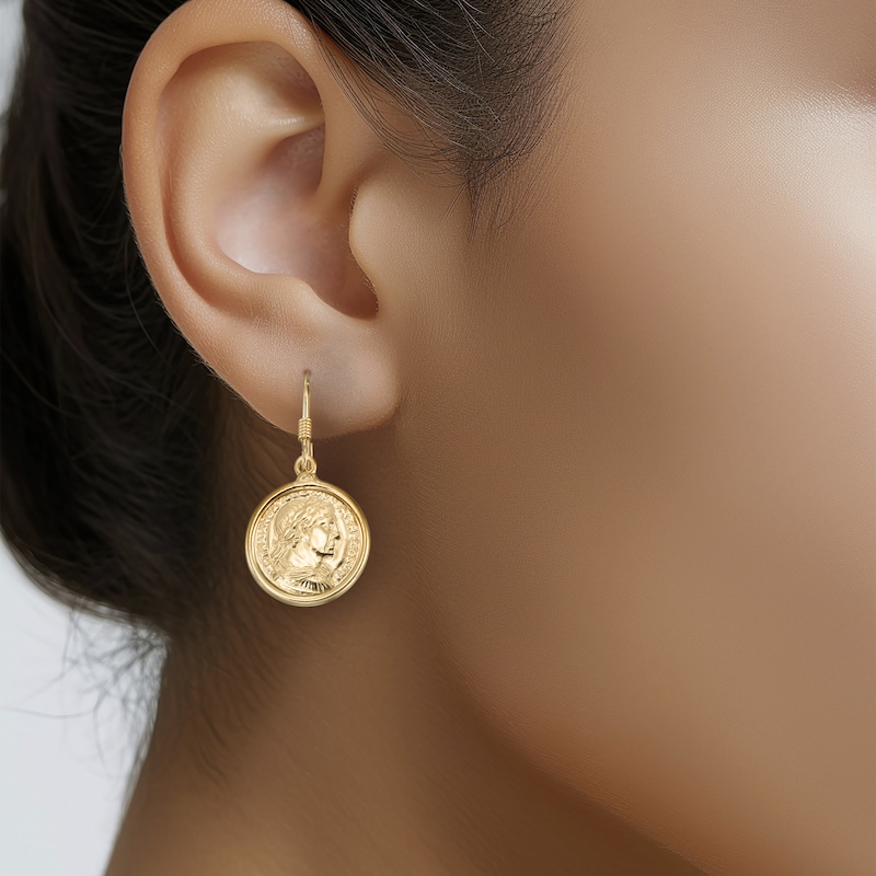 Main Image 3 of Coin Dangle Earrings 24K Yellow Gold Vermeil Sterling Silver