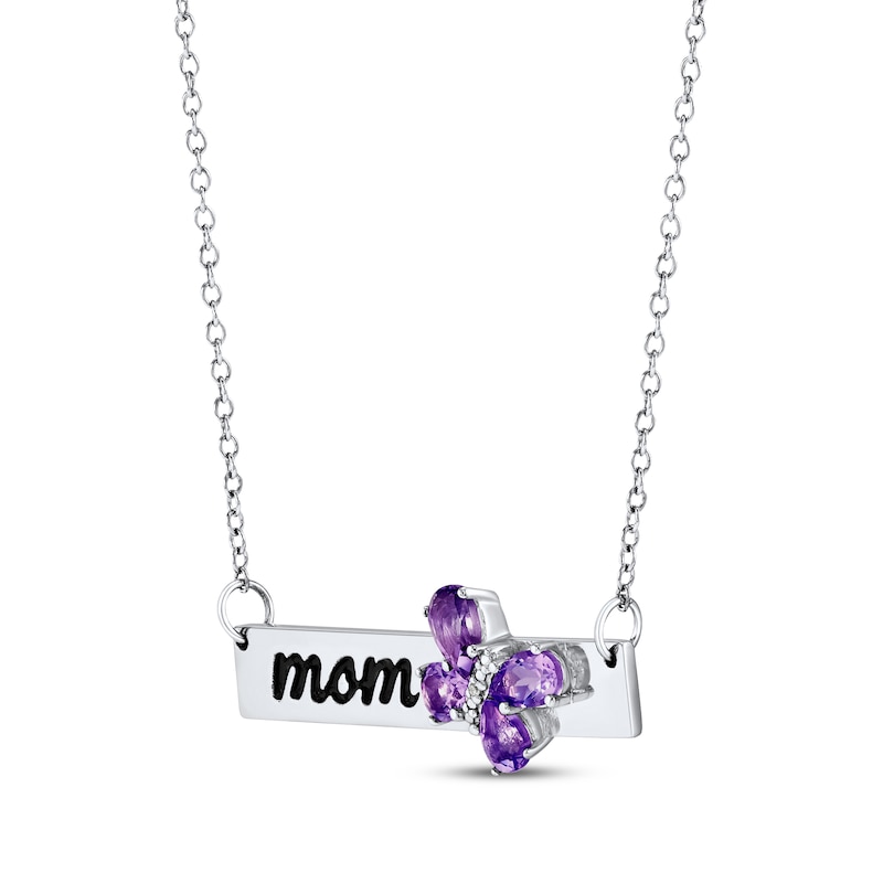 Main Image 2 of Pear-Shaped Amethyst & Diamond Accent "Mom" Butterfly Necklace Sterling Silver 19.25"