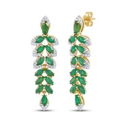Marquise-Cut Natural Emerald & Diamond Leaf Cascade Earrings 1/4 ct tw 14K Yellow Gold