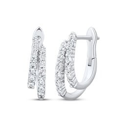 Diamond Staggered Two-Row Split Huggie Hoop Earrings 1/2 ct tw 10K White Gold