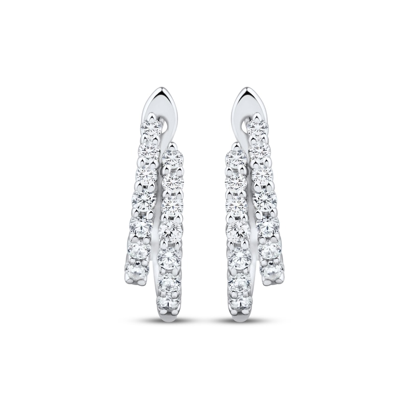 Main Image 2 of Diamond Staggered Two-Row Split Huggie Hoop Earrings 1/2 ct tw 10K White Gold