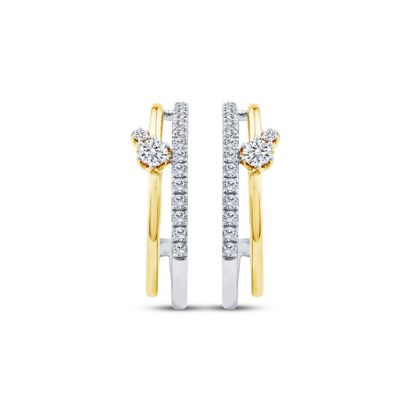 Main Image 2 of KAY Lab-Grown Diamonds Double Row J-Hoop Earrings 1/2 ct tw Sterling Silver & 10K Yellow Gold